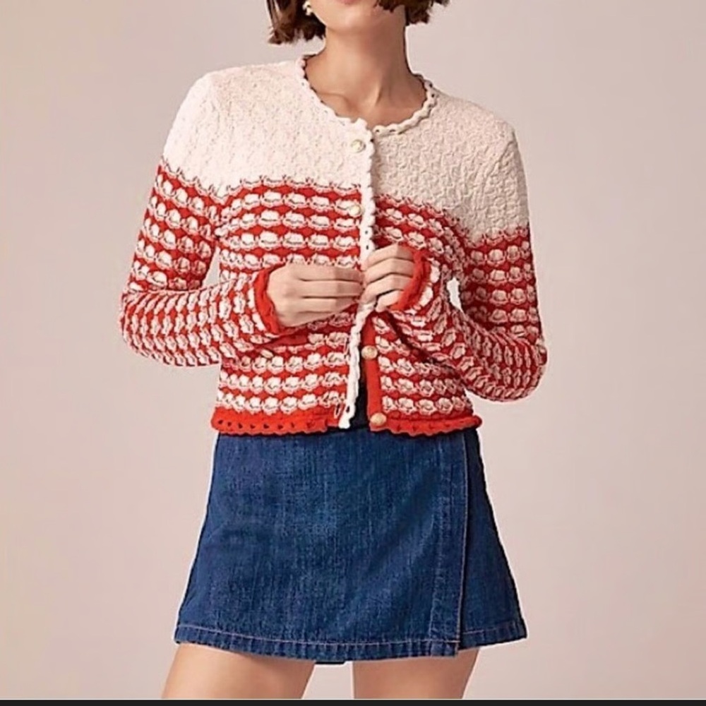 J. Crew Red and White Crochet Cardigan - Picture 2 of 9